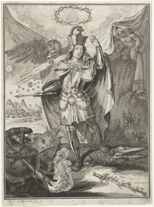Figuur in harnas met kroon en scepter