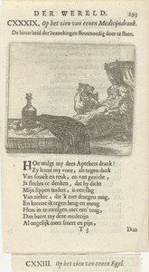Figuur op ziekbed en tafel met medicijnfles