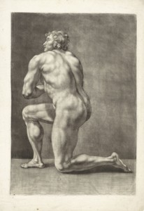 Figuurstudie van een knielend mannelijk naakt