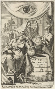 Filosofie schrijft al steunend op een globe in een boek