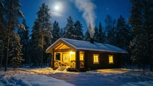 Finnish Log Cabin Winter Night