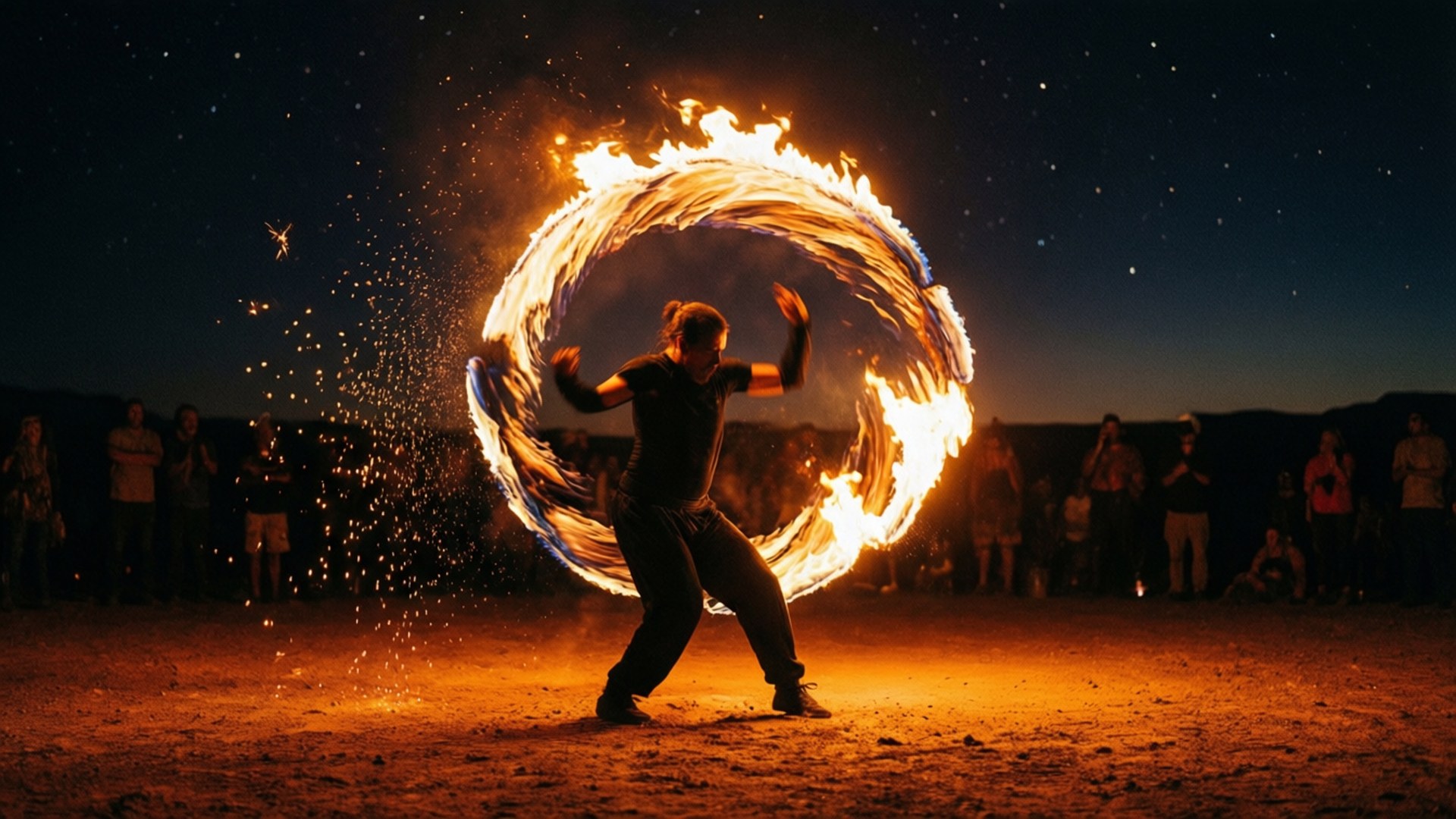 Fire Dancer Desert Night by Wallpapers.art Studio
