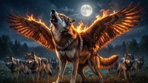 Fire Wolf Howling Moon