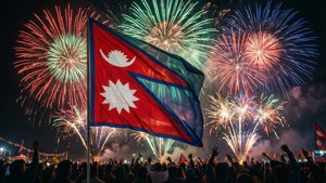 Fireworks with Nepal Flag