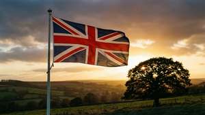 Flag at Sunset Countryside