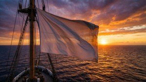 Flag in Ship Ocean Sunset