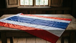 Flag on Wooden Table