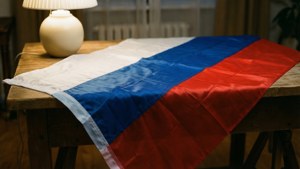 Flag on Wooden Table