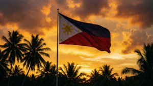 Flag Sunset Coconut Trees