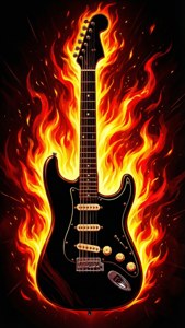 Flaming Guitar Silhouette