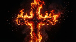 Flaming Inverted Cross