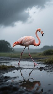 Flamingo in the Rain