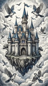 Floating Castle Ink Drawing