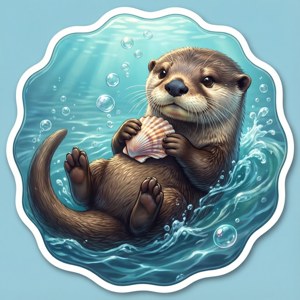 Floating Otter Seashell Sticker