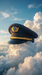 Floating Pilot Hat in Clouds