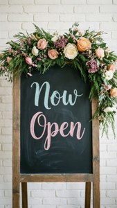 Floral Chalkboard Now Open