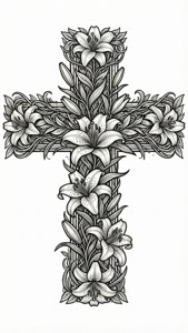 Floral Line Art Cross
