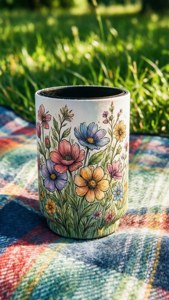 Floral Sketch Koozie Picnic
