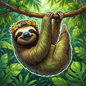Flower Crown Sloth Sticker