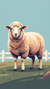 Fluffy Sheep on Hill