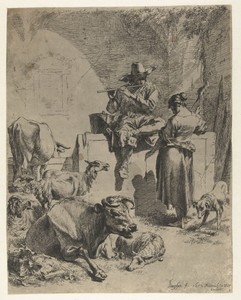 Fluitspelende herder en spinster