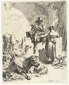 Fluitspelende herder en spinster