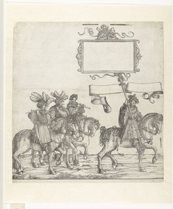 Fluitspelers en standaarddrager te paard