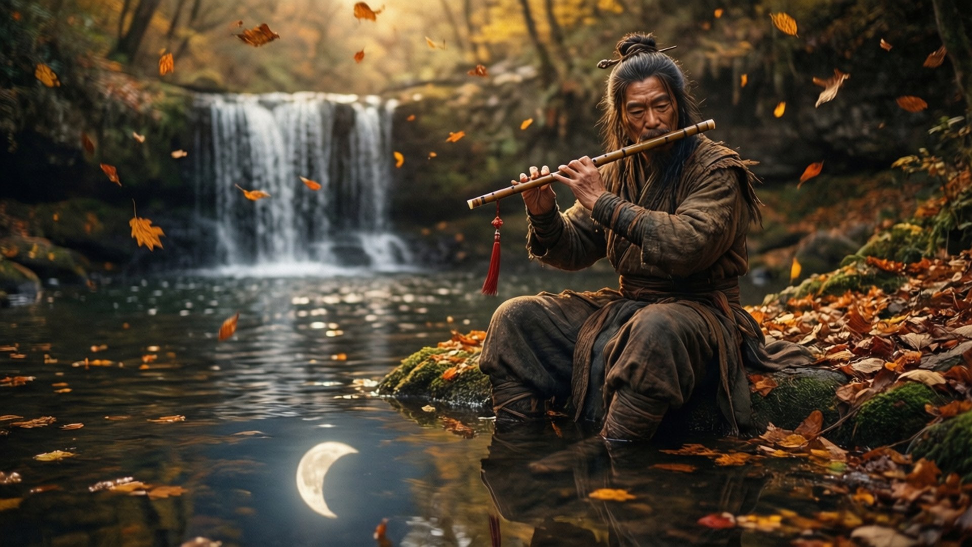 Flute by the Falls by Wallpapers.art Studio