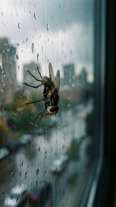 Fly on Rainy Window