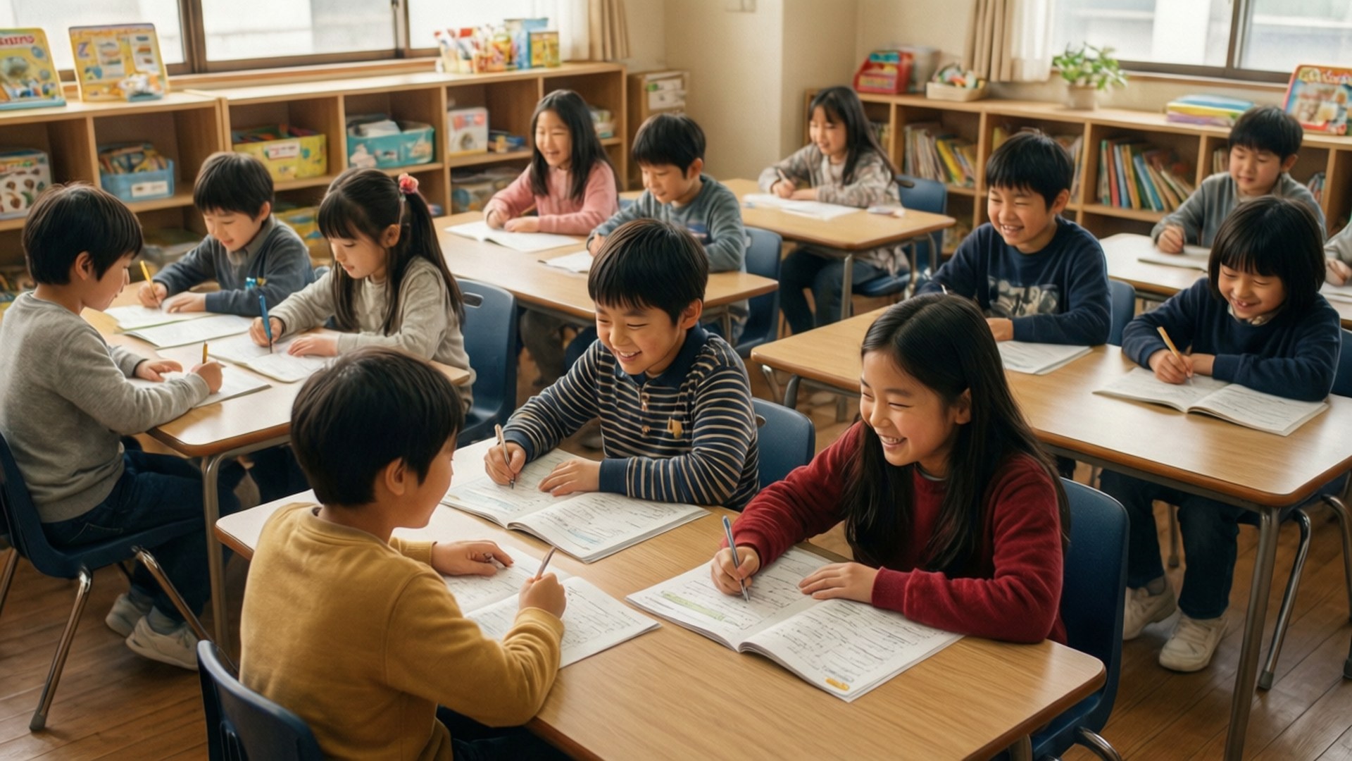 Focused Kumon Students Studying by Wallpapers.art Studio