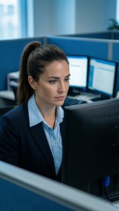 Focused Secretary at Computer