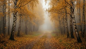 Foggy Birch Path