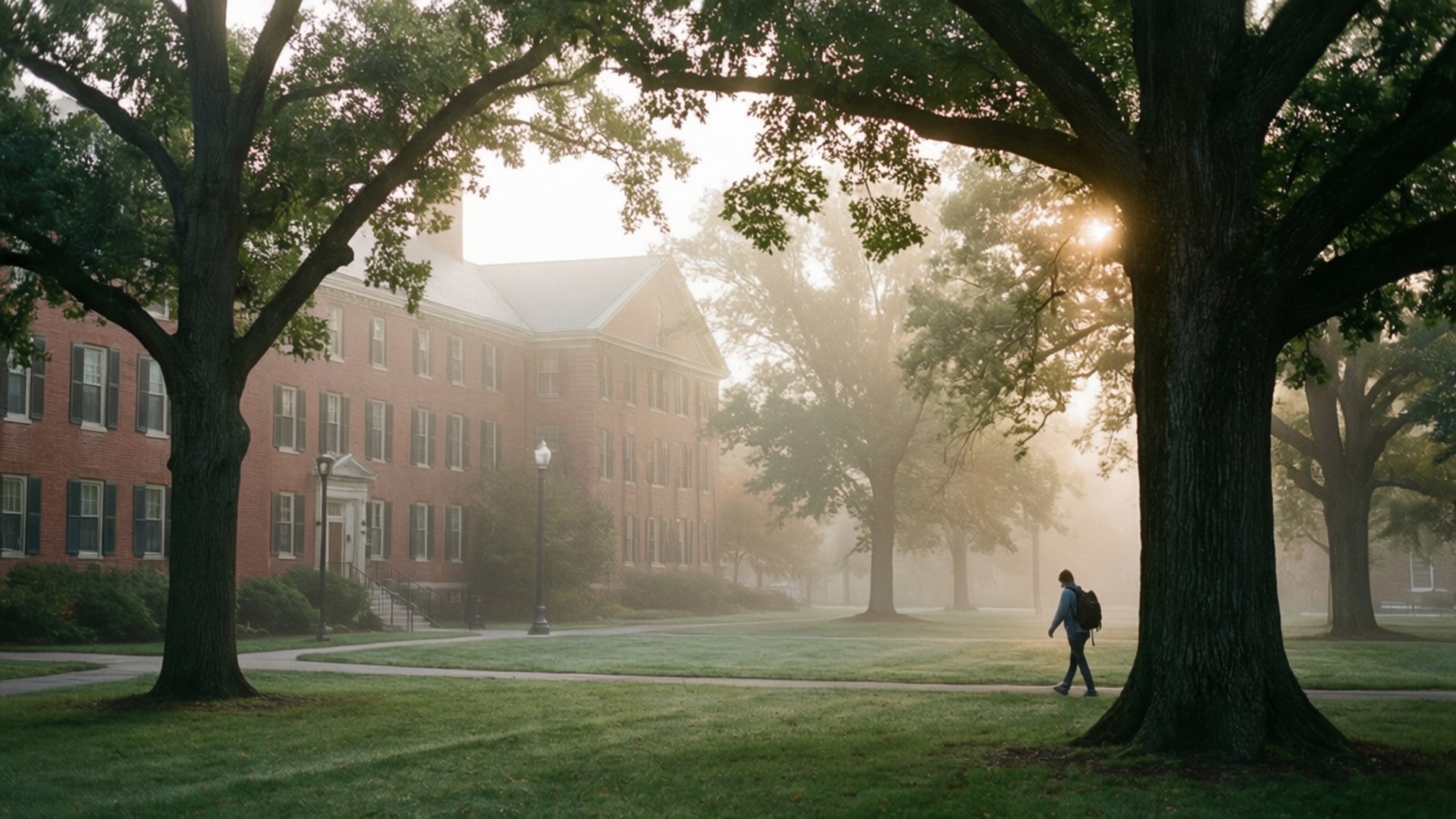 Foggy Morning College Green by Wallpapers.art Studio