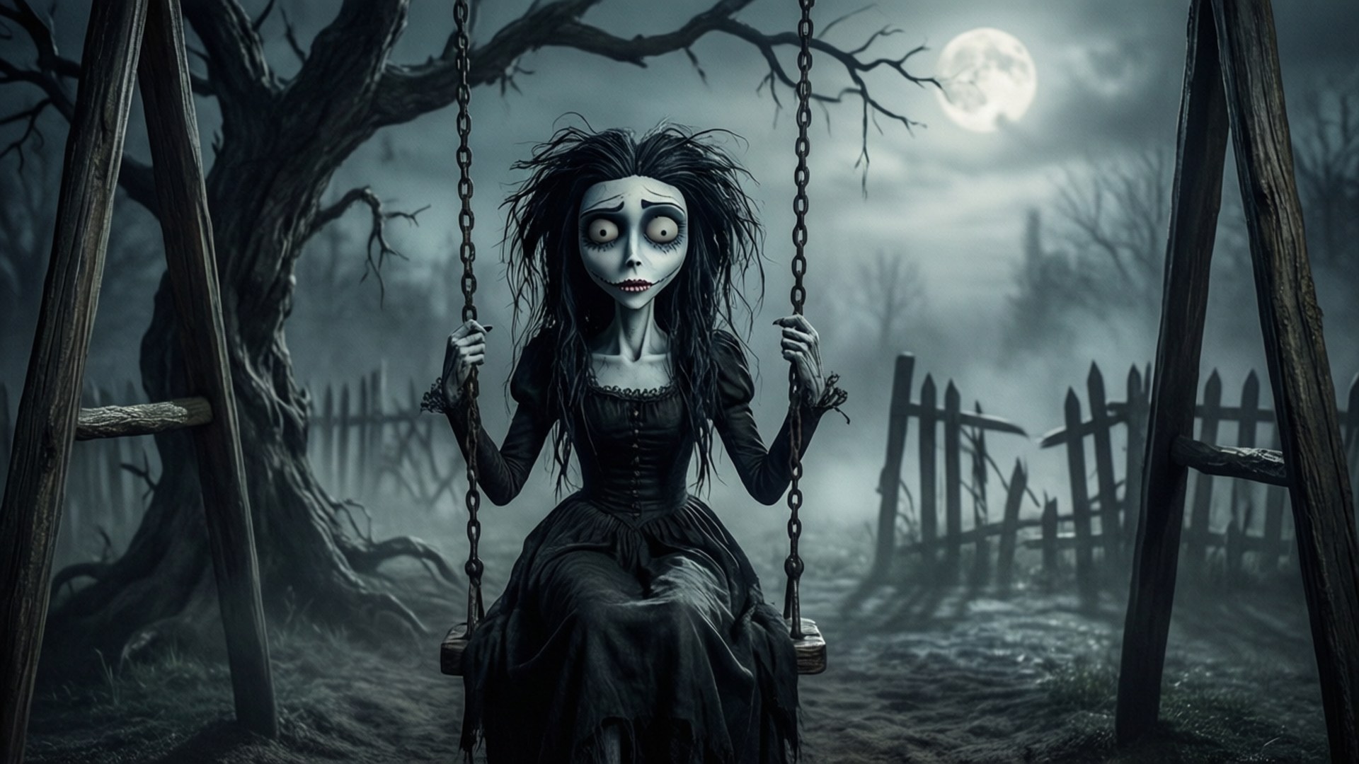 Foggy Playground Swing by Wallpapers.art Studio