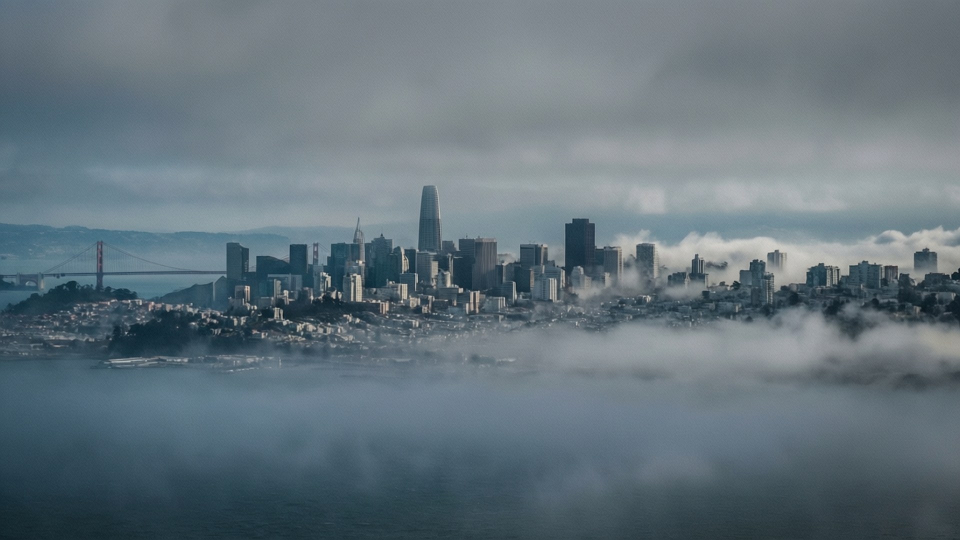 Foggy San Francisco Skyline by Wallpapers.art Studio