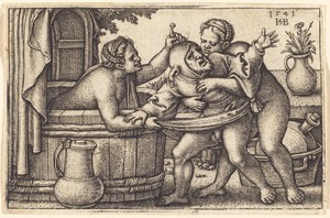 Fool and Two Bathing Women