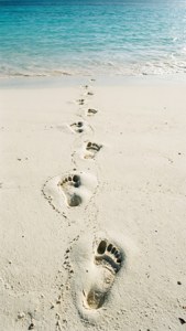 Footprints on Caribbean Beach