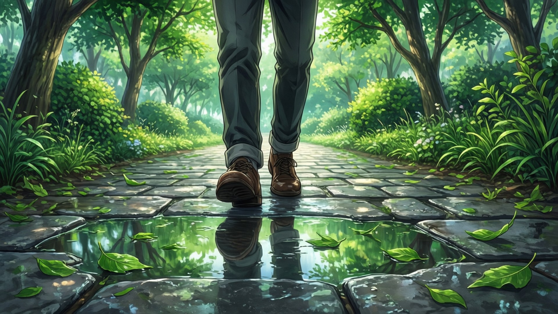 Footsteps in Puddles by Wallpapers.art Studio