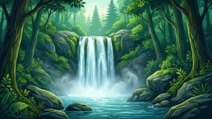 Forest Waterfall Vector