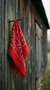 Forgotten Red Bandana on Barn