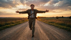 Forrest Running at Sunset