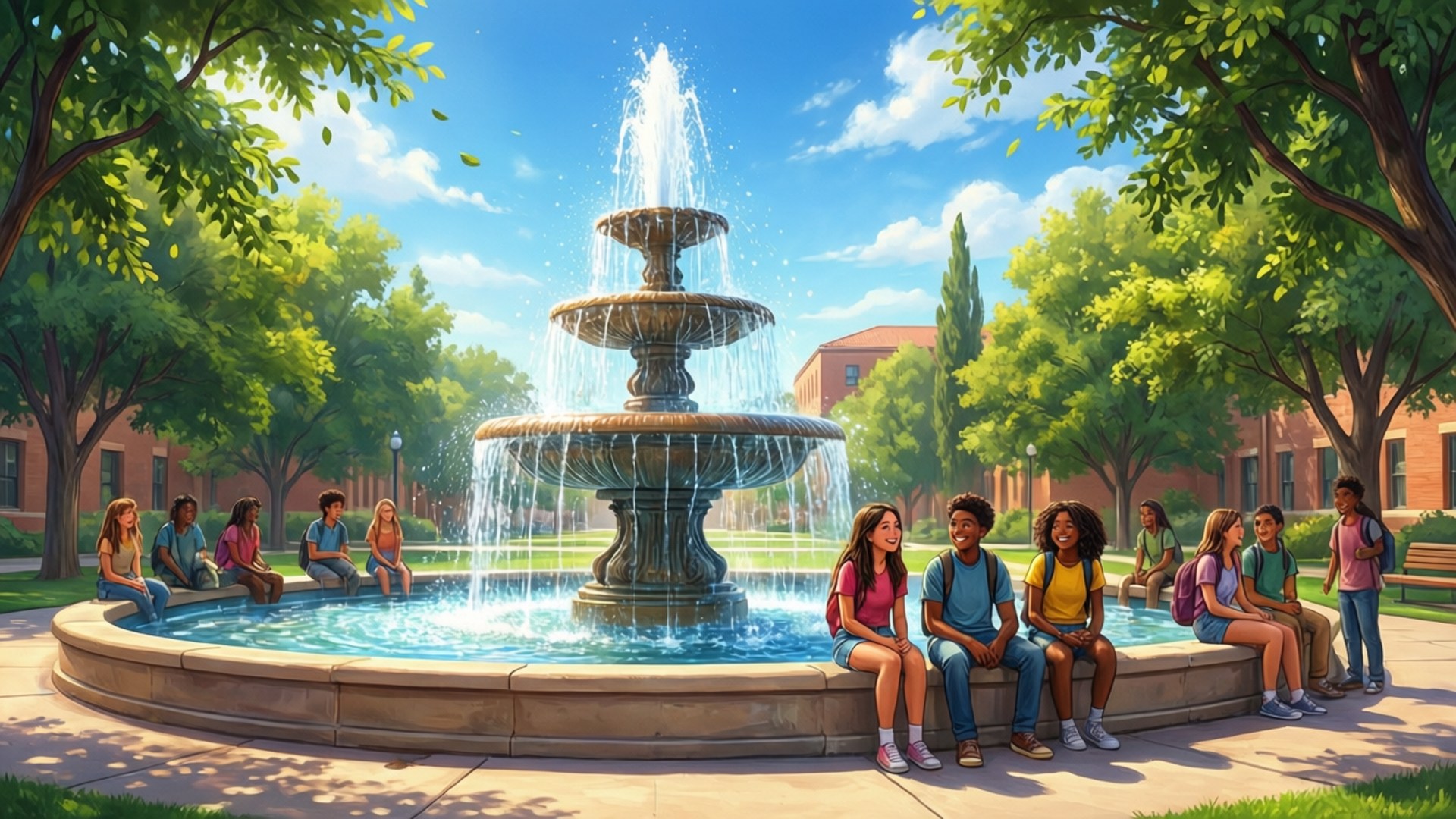 Fountain Summer Fun by Wallpapers.art Studio