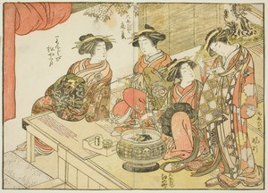 Four courtesans of various houses, from the book "Mirror of Beautiful Women of the Pleasure Quarters (Seiro bijin awase sugata kagami)," vol. 3