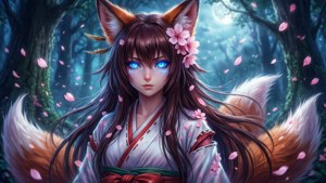 Fox Demon in Moonlit Forest