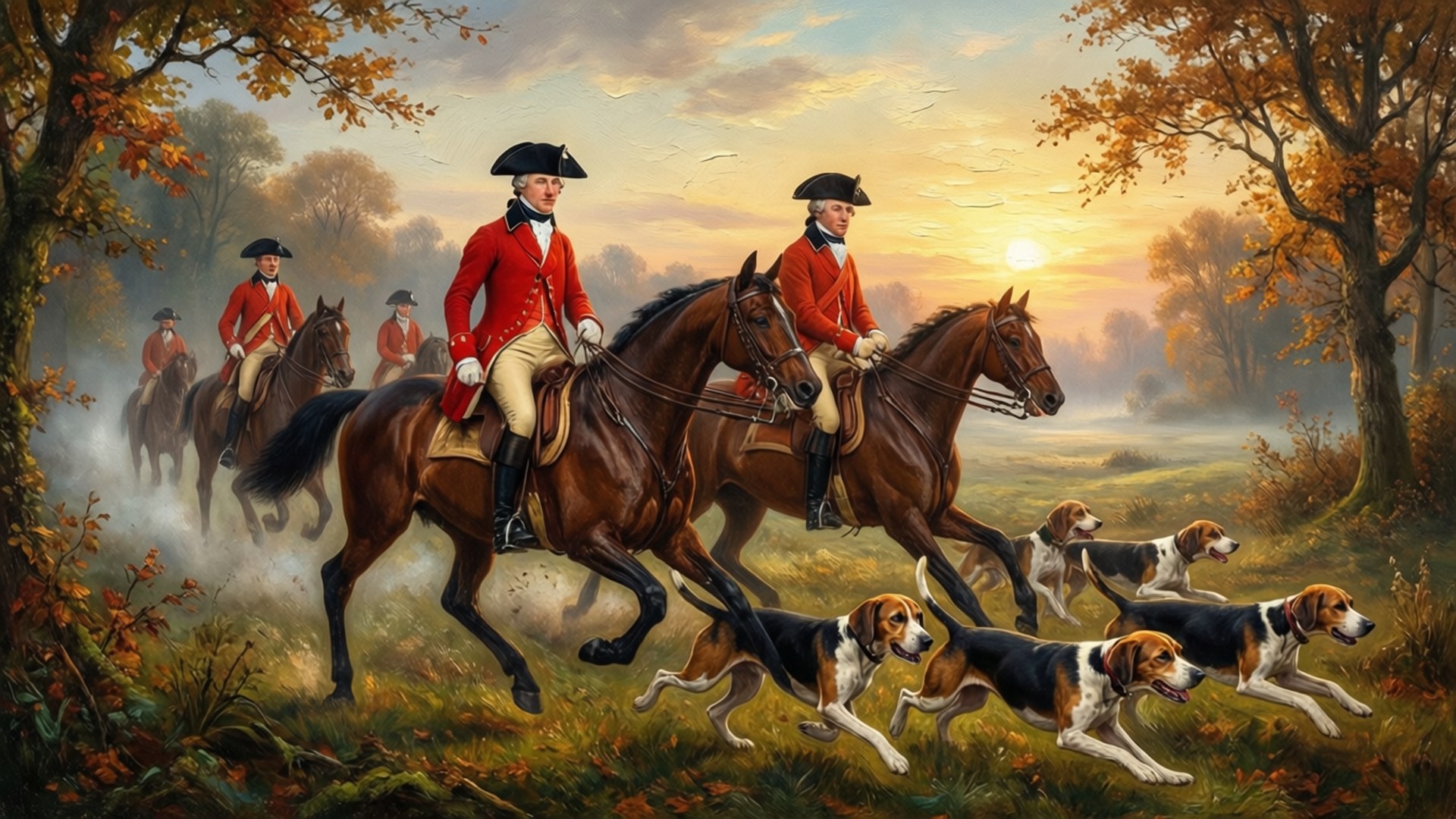 Fox Hunt Dawn by Wallpapers.art Studio