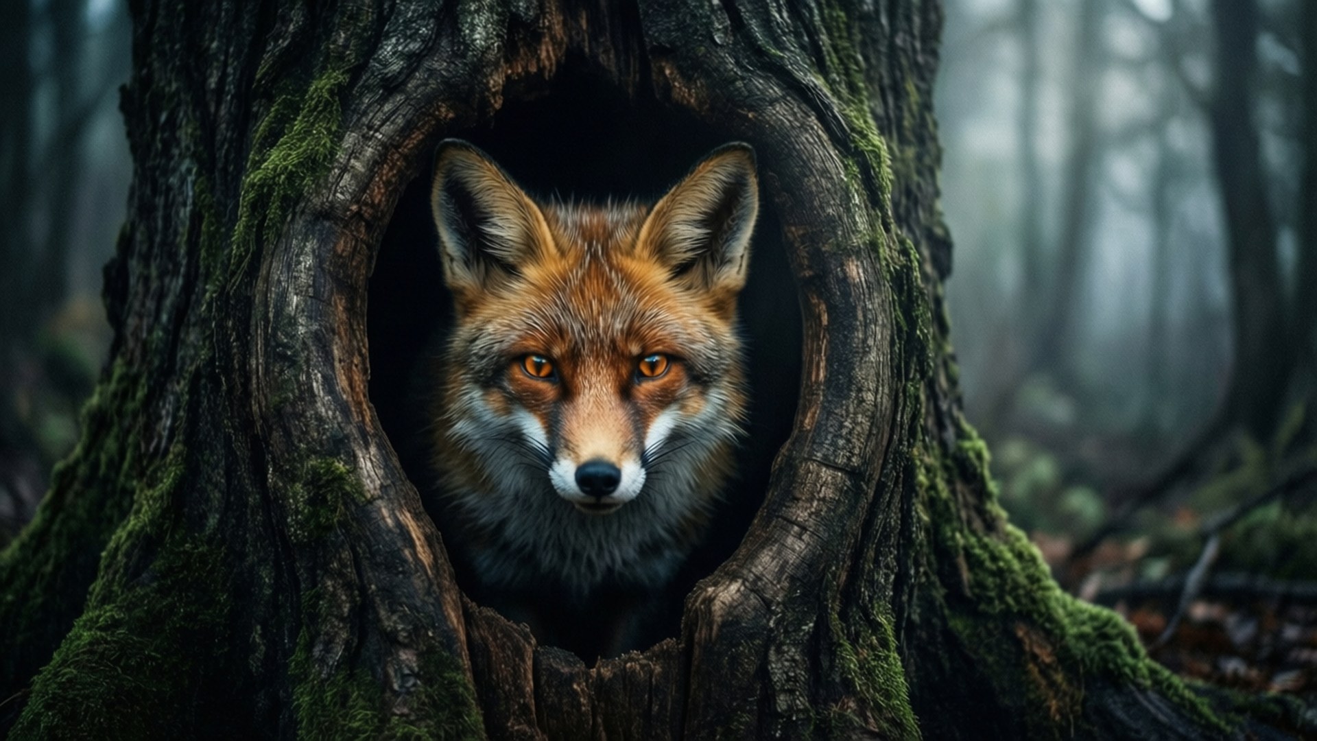 Fox in the Hollow by Wallpapers.art Studio