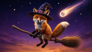 Fox Witch on Broom