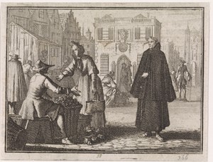 Franciscus a Jesu verkoopt vruchten op een markt