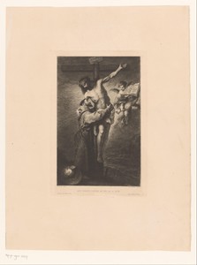 Franciscus van Assisi aan de voet van het kruis, helpt Christus naar beneden