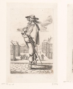 Franse edelman met degen langs zijn zij, gekleed volgens de mode van ca. 1630